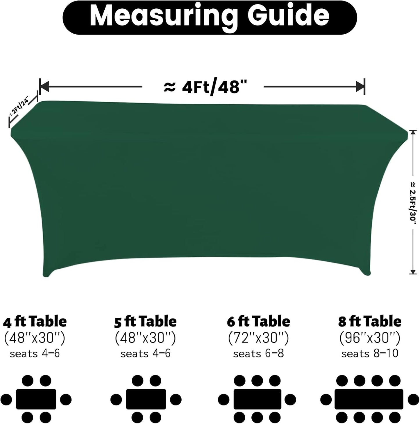 Spandex Table Cover 4 ft. Fitted Polyester Tablecloth Stretch Table Cover Table Topper Open Back - Emerald Green