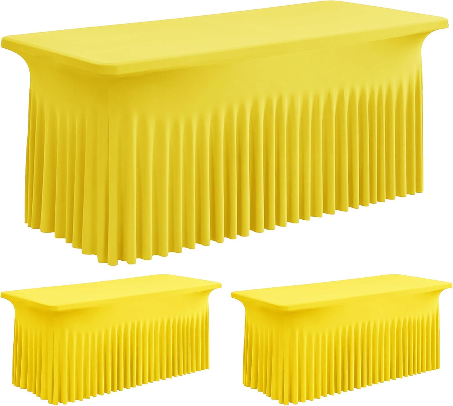 leegleri 2 Pack Yellow Spandex Fitted Table Clothes for 8 Foot Rectangle Tables, Wrinkle Free 8ft Spandex Table Cover, Spandex Table Skirt for 8FT Rectangle Tables-for Banquet Weddings Parties