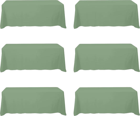 BRILLMAX 6 Pack Sage Green Tablecloths for 8 Foot Rectangle Tables 90 x 156 Inch - 8ft Rectangular Bulk Linen Polyester Fabric Washable Cloth Cover for Wedding Reception Banquet Birthday Party