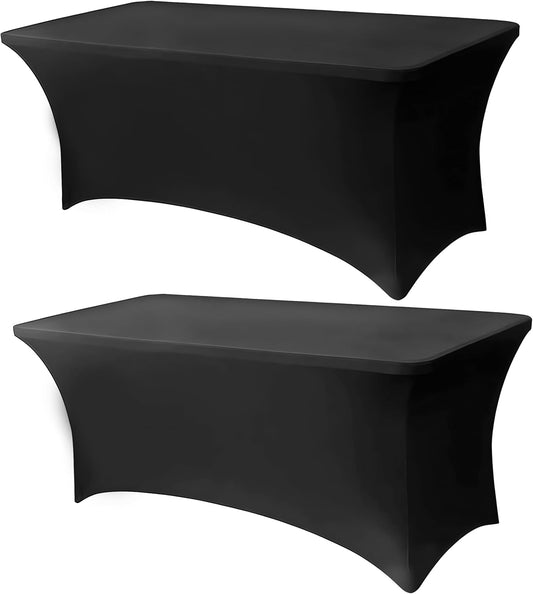 6FT Black Table Cloth - 2 Pack Fitted Stretch Rectangle Spandex Tablecloth, Washable Table Cover for Party, Picnic, Wedding, Banquet, Birthday and Festival(30" x 72")