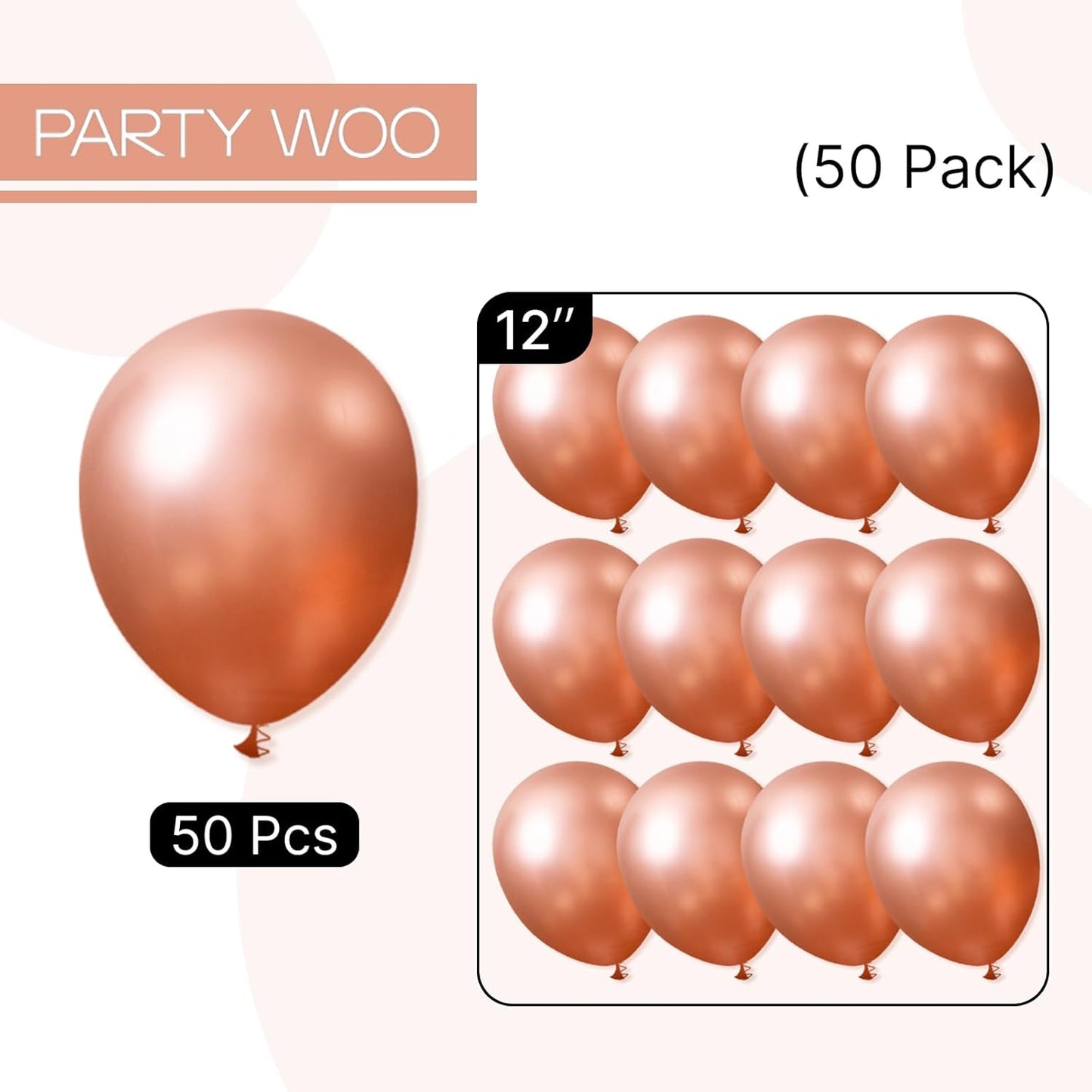 PartyWoo Metallic Rose Gold Balloons 50 pcs 12 Inch Latex Helium Balloons for Wedding Engagement Baby Shower Bridal Shower Gender Reveal Bachelorette Birthday Party Decorations Rose Gold-G107