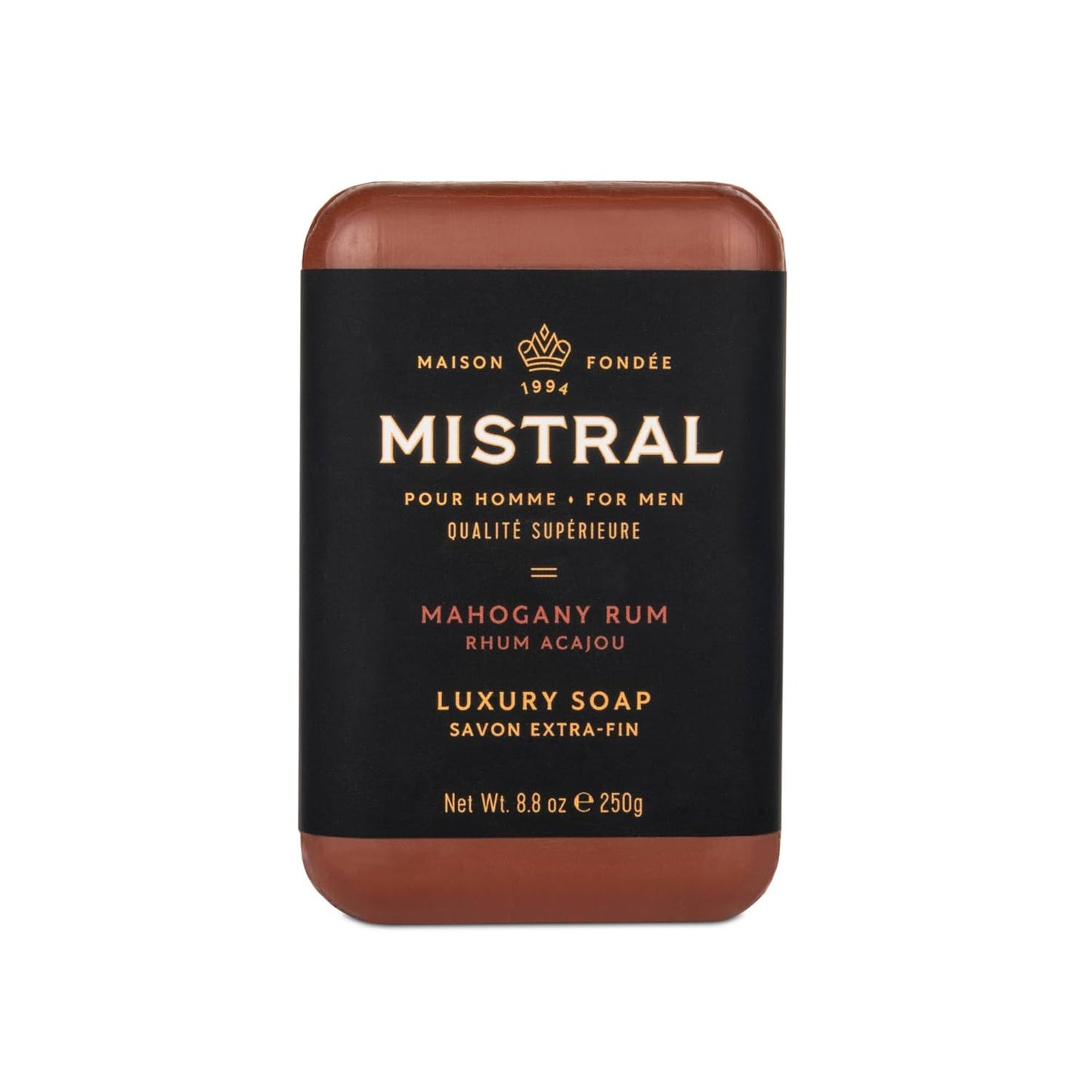 Mistral Mahogany Rum Luxury Bar Soap for Men | Men’s Natural Soap Bar | Paraben, Phthalates Free | Moisturizing & Triple-Milled Natural Soap for Men - Made in France | Large, 8.8 oz