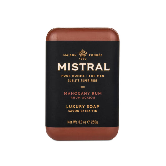 Mistral Mahogany Rum Luxury Bar Soap for Men | Men’s Natural Soap Bar | Paraben, Phthalates Free | Moisturizing & Triple-Milled Natural Soap for Men - Made in France | Large, 8.8 oz