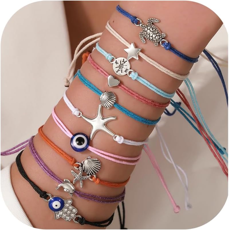 Friendship Bracelets Boho Stackable Bracelets for Women Surfer Heishi Clay Bead Bracelets Stretch Preppy Bracelets Colorful Boho Bracelets for Women
