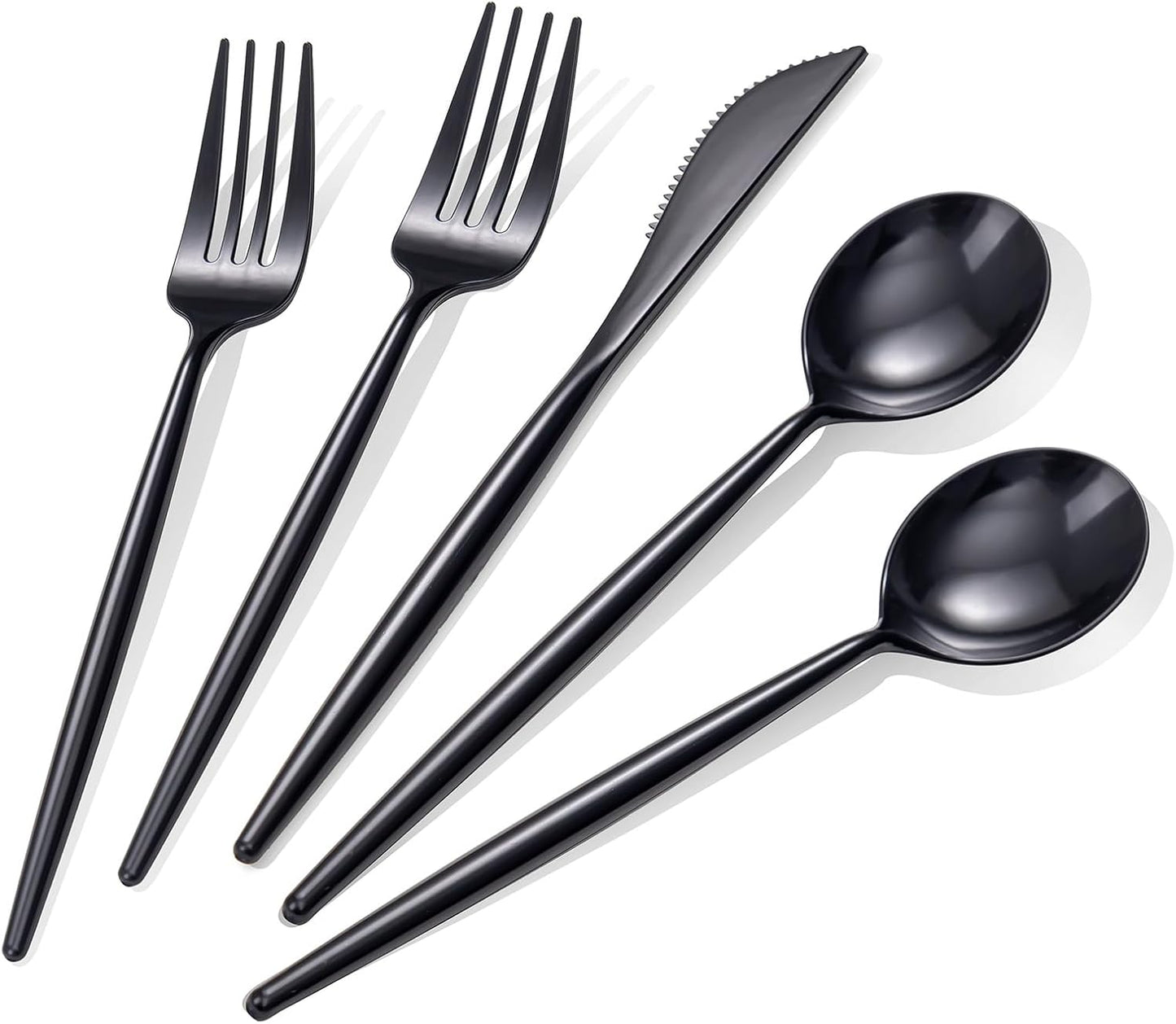 Rubtlamp 90Pcs Plastic Black Silverware, Black Disposable Cutlery, Plastic Utensils Heay Duty include 30 Plastic Knives 60 Plastic Black Forks and Spoons, Black Cutlery For Halloween Decorations