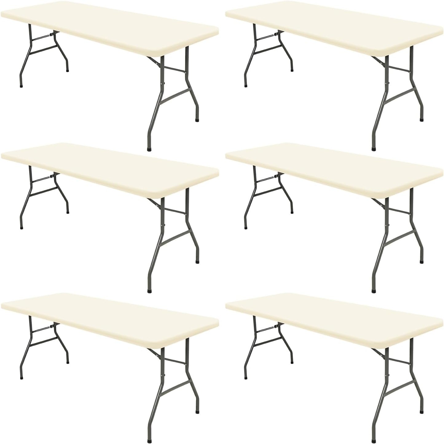 6 Pack Table Cover Fitted Picnic Elastic Tablecloth for 6 Foot Rectangle Tables Waterproof Stretch Washable Folding Indoor and Outdoor Spandex Table Cloth for Parties Banquet Camping (Beige,30" x 72")