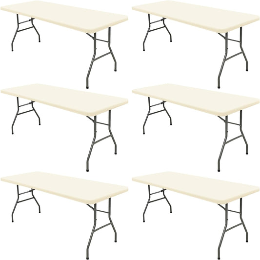 6 Pack Table Cover Fitted Picnic Elastic Tablecloth for 6 Foot Rectangle Tables Waterproof Stretch Washable Folding Indoor and Outdoor Spandex Table Cloth for Parties Banquet Camping (Beige,30" x 72")