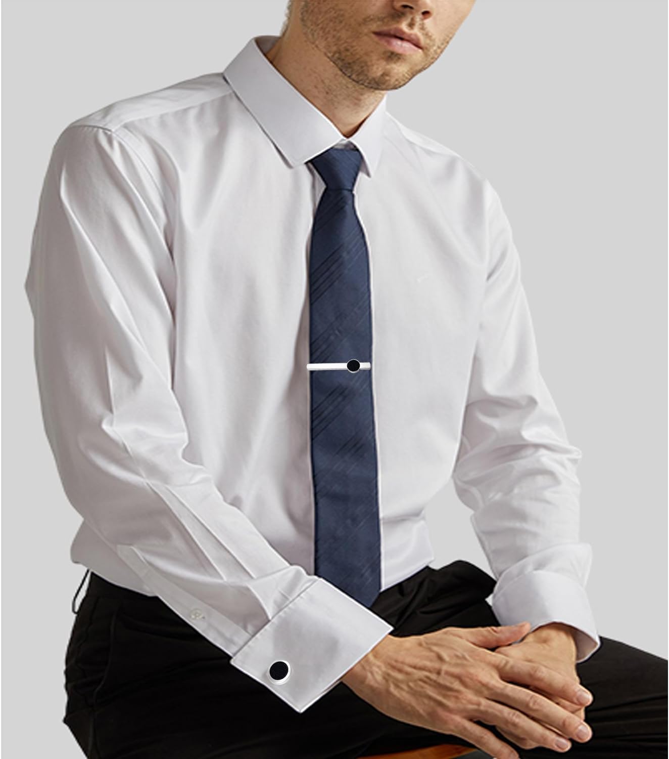 GWD Cufflinks and Tie Clip Set for Men Personalized Cuff Links Business Wedding Father's Day Gift