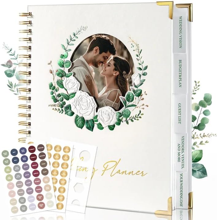 molekaus Wedding Planner Book And Organizer：Wedding Planner For Bride With Interchangeable Photo Cover & Embossed Design — Wedding Planner Bride Gifts With Checklists, Guest List & Timeline 11.5*10.5in