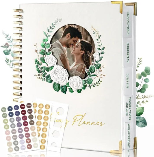 molekaus Wedding Planner Book And Organizer：Wedding Planner For Bride With Interchangeable Photo Cover & Embossed Design — Wedding Planner Bride Gifts With Checklists, Guest List & Timeline 11.5*10.5in