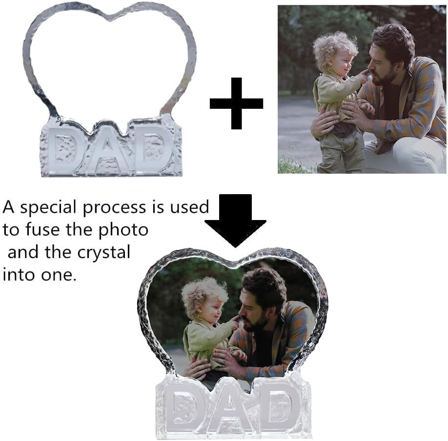 Gifts for Father Personalized Custom Heart-shaped Crystal Photo frame, Gift for Dad, Grandfather, Husband, Father, Men for Christmas, Fathers Day, Birthday, Wedding Anniversary