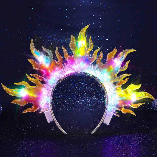 DRESBE Light Up Sun Crown Headband Glow Costume Headbands LED Flame Party Hair Accessories for Women (Colorful Light)