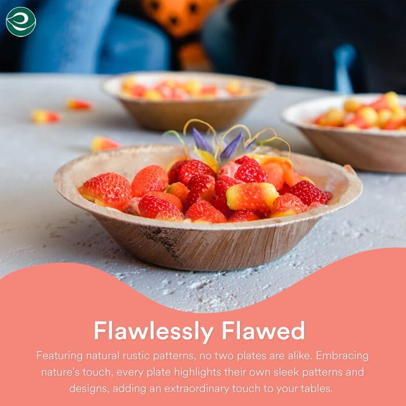 ECO SOUL Palm Leaf Bowl 200 pc, Small 5" (8 Oz) | Round Like Bamboo Bowls, Compostable, Biodegradable, Disposable Palm Leaf Bowls Eco-friendly | Sturdy, Microwave & Oven Safe