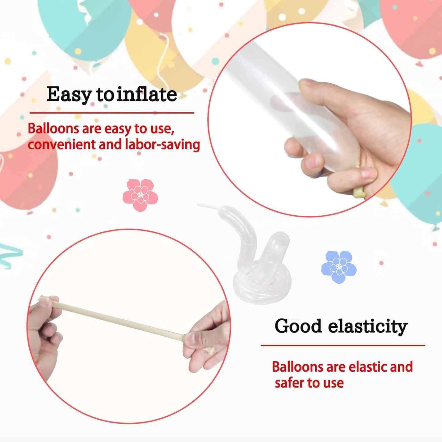 KAWKALSH 260 Clear Long Balloons for Animals, Thickening Skinny Latex Twisting for Arch Modeling Magic Clown Birthday Wedding Party Decorations 100pcs