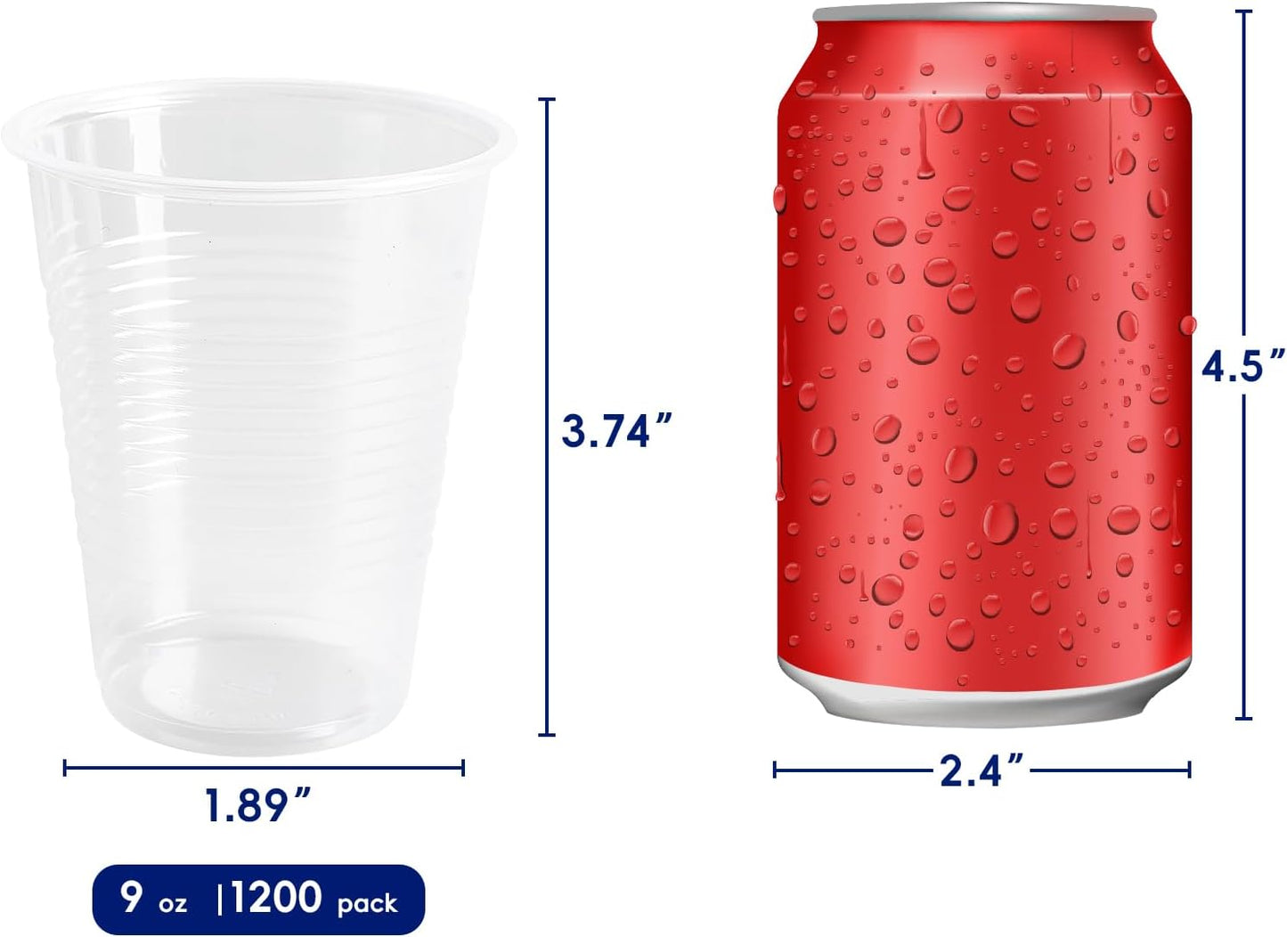 JOLLY CHEF 𝟏𝟐𝟎𝟎 𝐏𝐚𝐜𝐤 9 oz Clear Plastic Cups,9 Ounce Small Disposable Cups, Cold Party Drinking Tumblers for Tasting, Drinking and Party