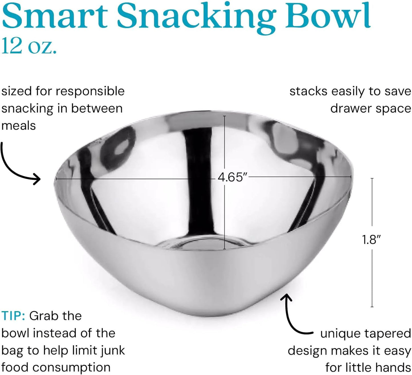 Ahimsa Stainless Steel Bowls for Kids | Non Toxic, Pediatrician Designed Toddler Bowls 12oz | Durable Metal Kids Bowl, Easy to Clean, Dishwasher Safe | Set of 4 Silver