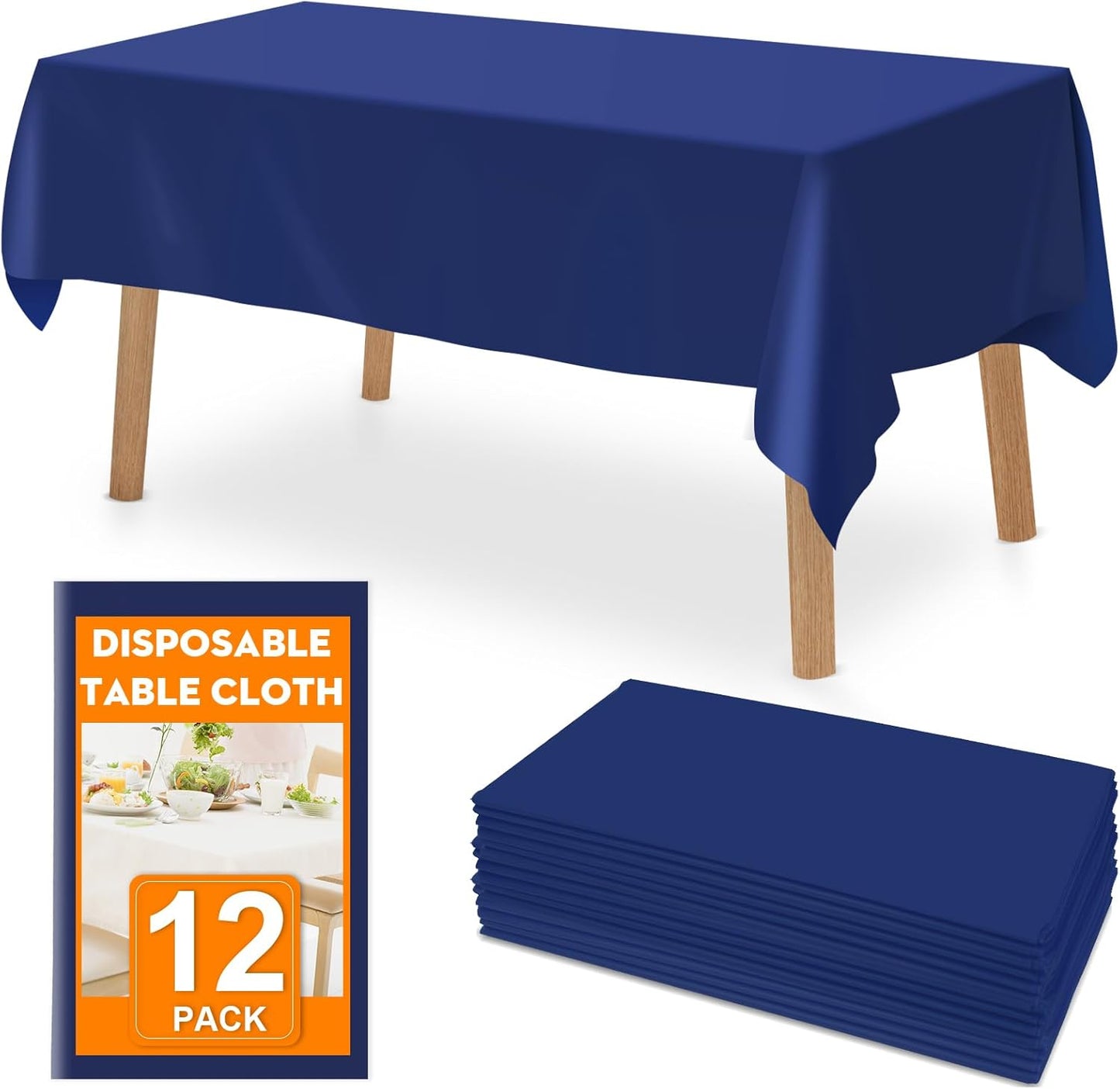 12 Pack Blue Plastic Table Cloths Disposable, 54 x 108 Inches Plastic Table Cover for Rectangle Tables, Disposable Tablecloth for Dinning, Parties, BBQ, Wedding, Outdoor