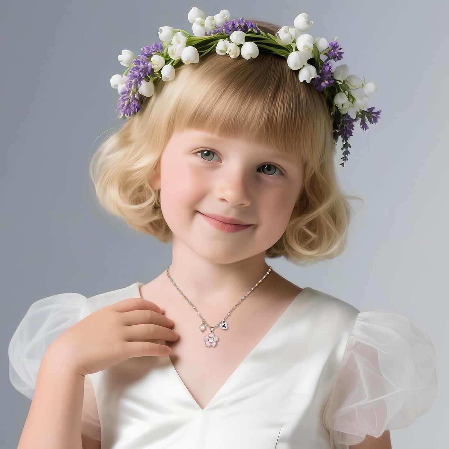 DS Flower Girl Necklace Gifts |Heart Initial Letter Flower Necklaces with Pearl Charm for Women | Personalized Wedding Proposal Bridal Shower Party Jewelry Gift | 18K Gold Plated Stainless Steel