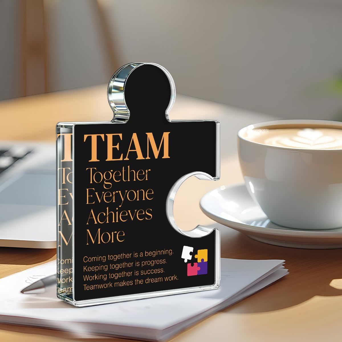 Inspirational Team Gift for Coworkers Colleagues Employees, Teamwork Gifts Team Together Everyone Achieves More Acrylic Puzzle Piece Plaque Office Decor, Black
