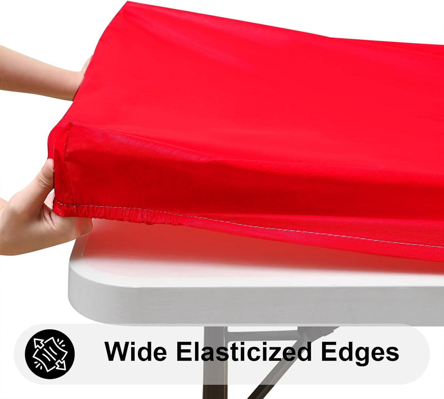 Smiry Rectangle Tablecloth, Elastic Fitted Flannel Backed Vinyl Tablecloths for 8ft Folding Tables, Waterproof Wipeable Table Covers for Indoor, Outdoor, Picnic and Camping (Red, 30"x96")