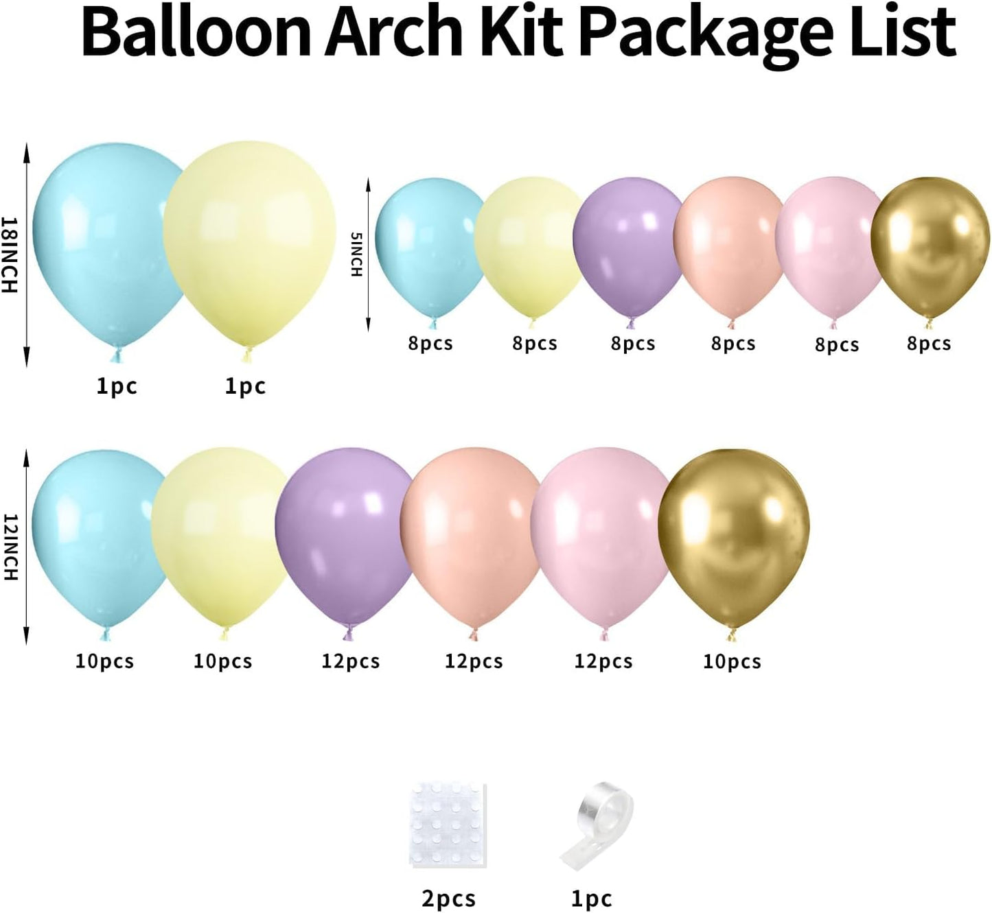 Pastel Balloon Arch, Rainbow Balloon Arch Kit with 18/12/5 inch Macaron Pink Yellow Purple Orange Teal Blue Gold Latex Balloon for Birthday Baby Shower Wedding Pastel Party Decorations