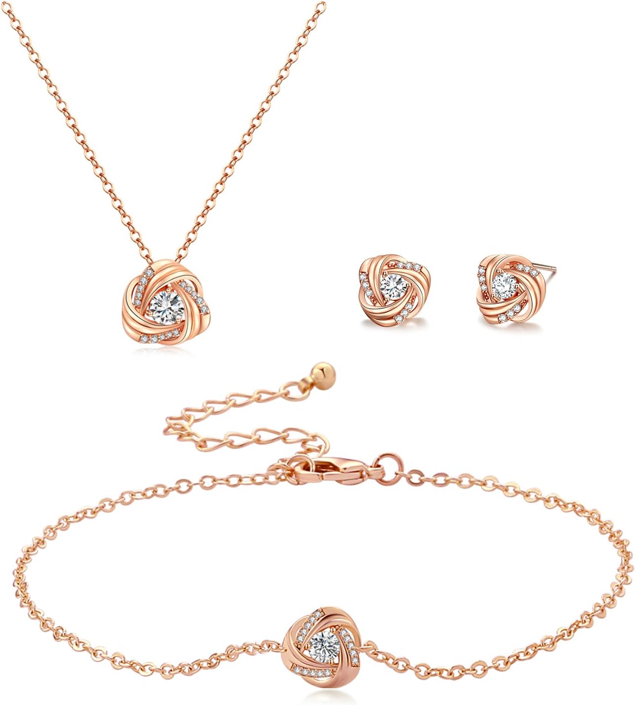 DHQH Cubic Zirconia Teardrop Necklace and Earring Set for Wedding with Crystal Link Bracelet Bridesmaids Jewelry Sets for Women Wedding Party Jewelry for Bridal Bridesmaid