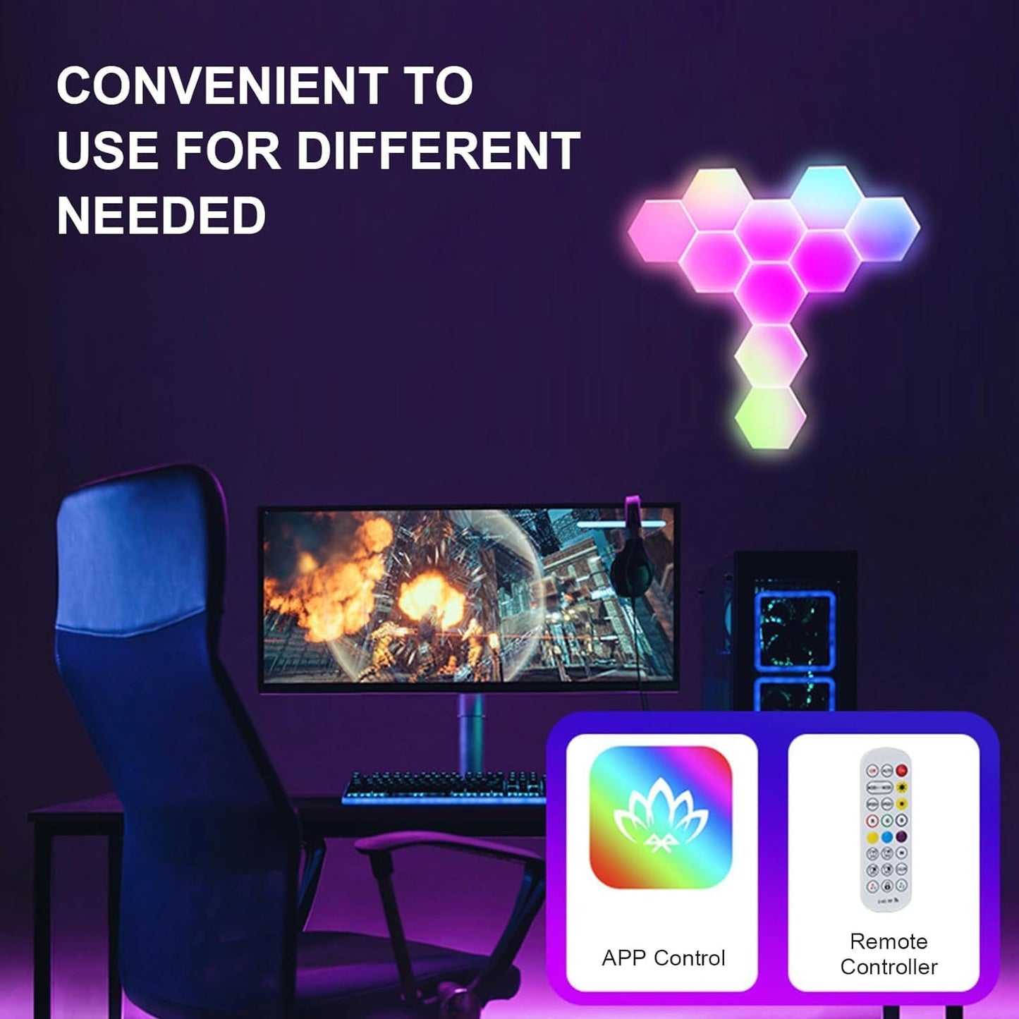 8-Pack RGB Hexagon Led Lights - Wall Panels with APP & Remote Control, Cool Music Sync - Multicolor 8PCS for Gaming, Living & Bedroom