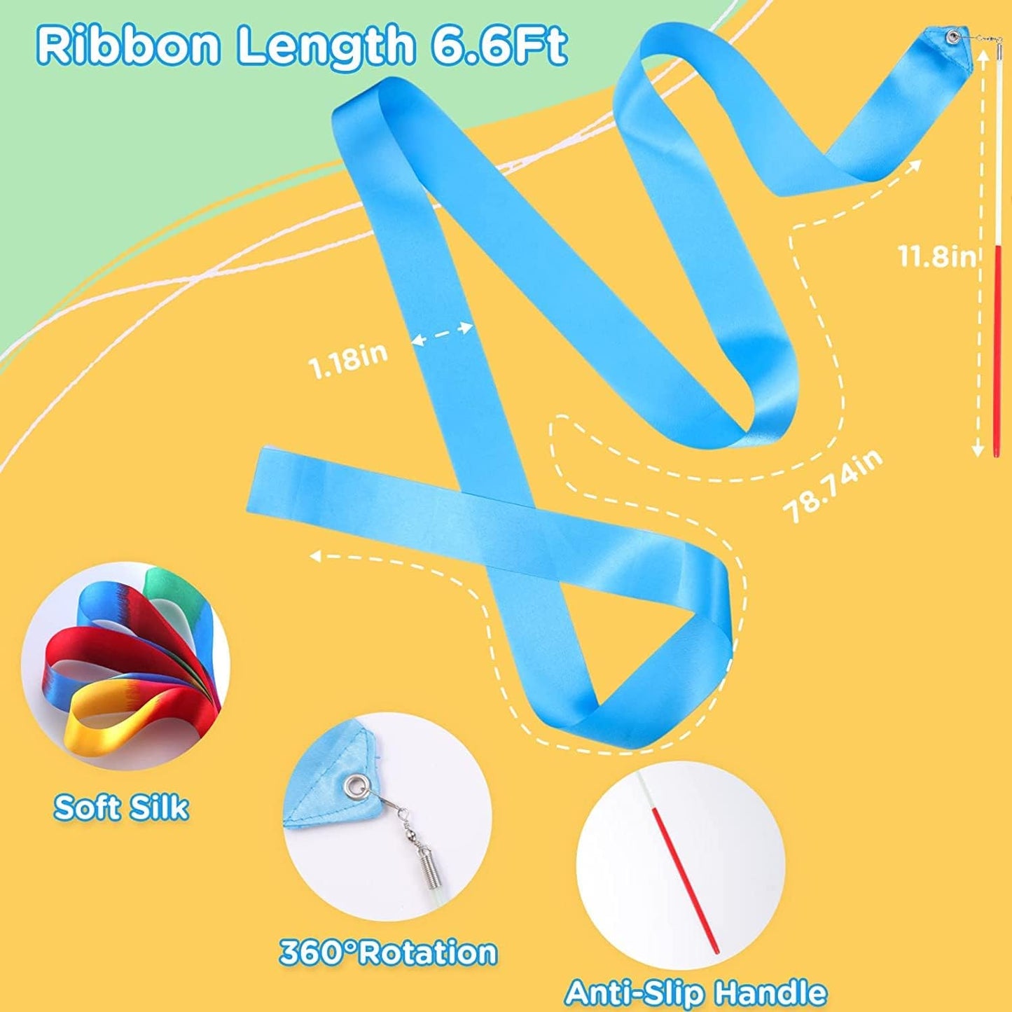 12PCS Rainbow Dance Ribbons Party Favors for Girls Rhythmic Gymnastics Ballerina Birthday Party Streamers Decoration, Kids Circus Carnival Ribbon Silks Sticks Wands