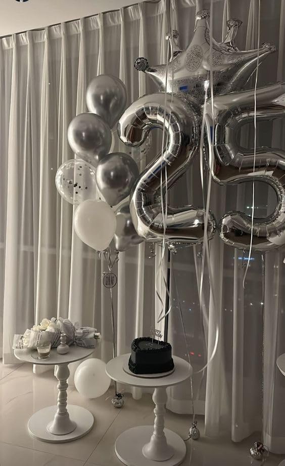 Silver Number 5 Balloon 40 Inch, 5th Birthday Party Decorations for Children, Giant 5 Foil Balloon for Party Supplies