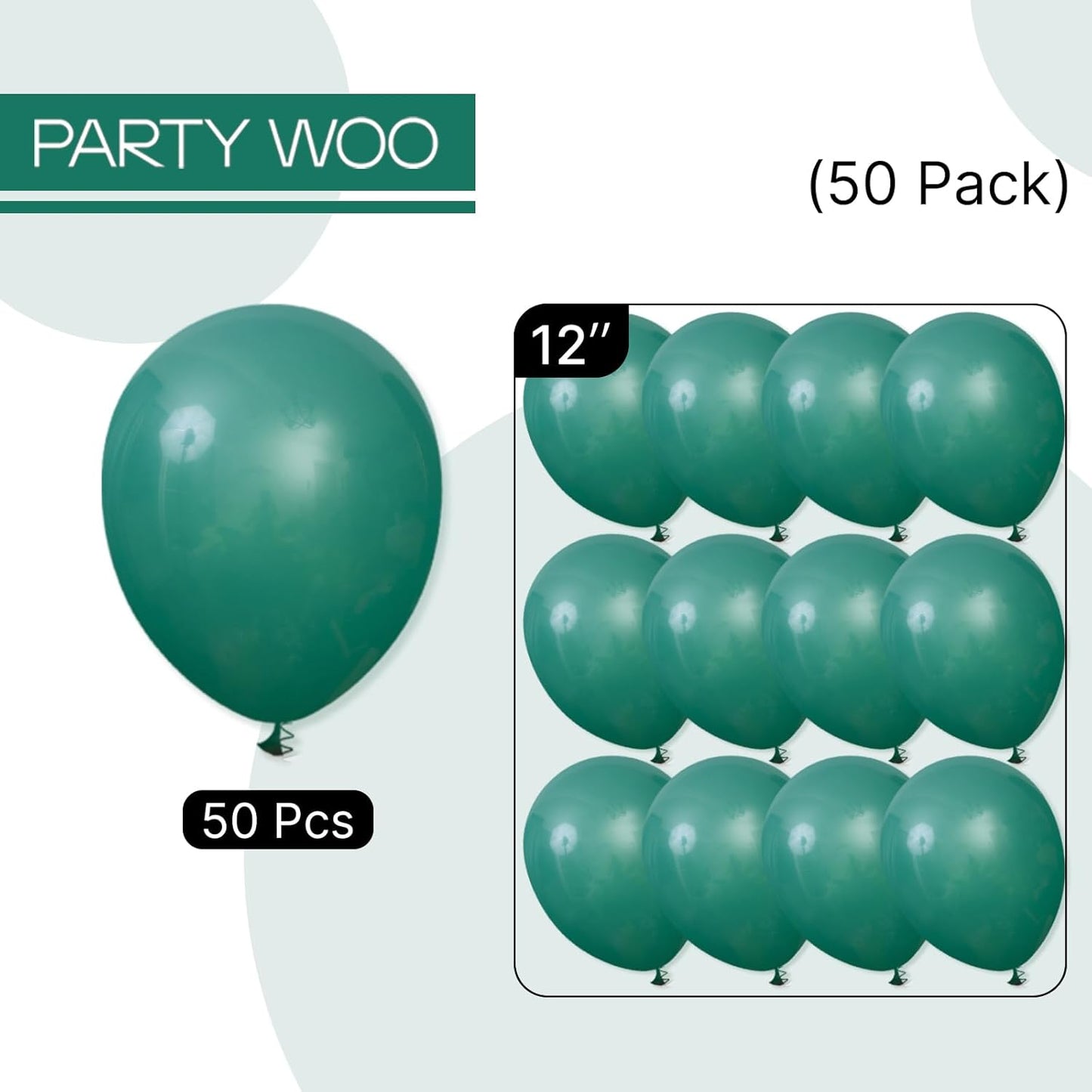 PartyWoo Dark Green Balloons 50pcs 12 Inch Emerald Hunter Forest Green Boho Neutral Balloons for Birthday Baby Shower Graduation Wedding Dinosaur Jungle Football Baseball Party Decorations Green-F14