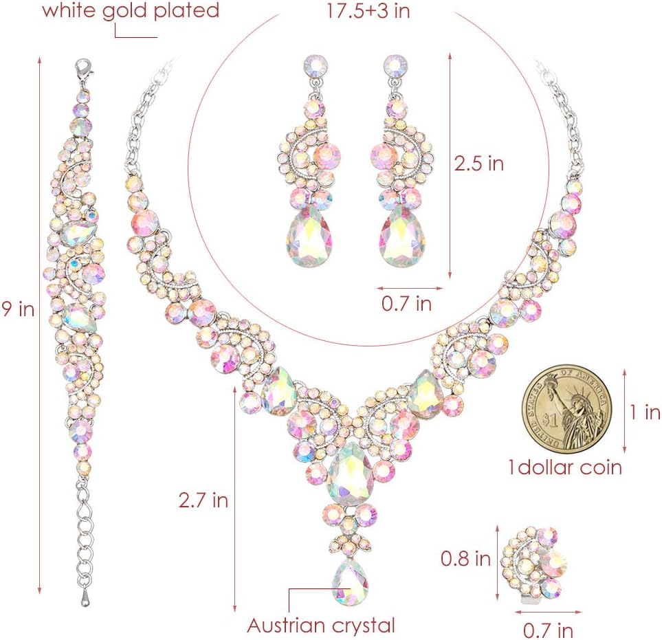 CSY Elegant Crystal Necklace Earrings Bracelet Ring Bridal Wedding Party Costume Jewelry Sets for Brides Women