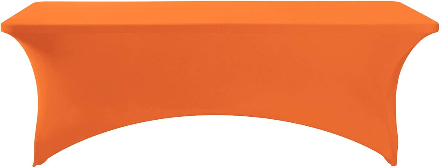 FORLIFE Spandex Table Cover - Fitted 8ft Rectangular Tablecloth, Stretch Patio Cover, Universal for Wedding, Banquet, Party (Orange)