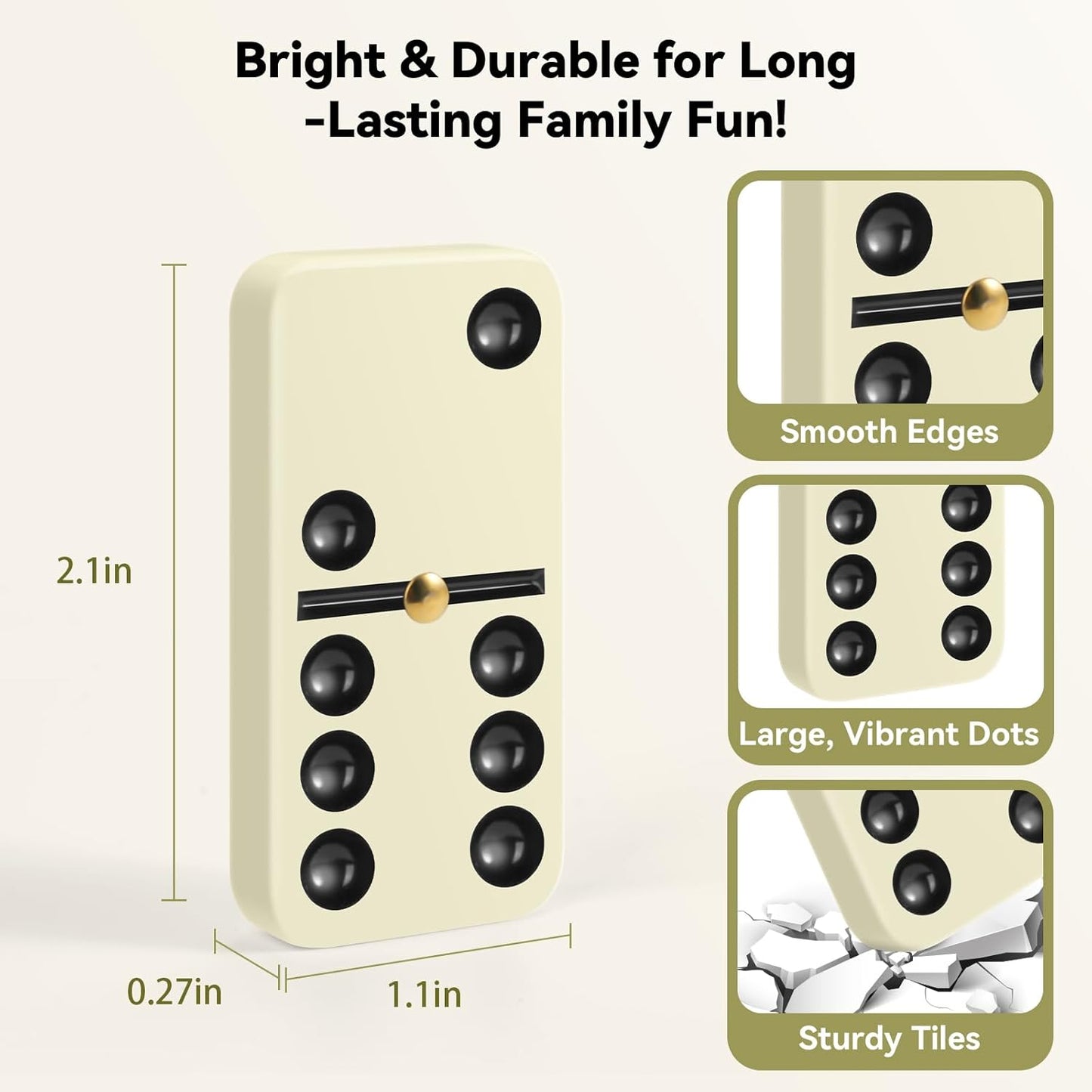 BATURU Jumbo & Extra-Thick Double 6 Dominos Set for Adults, 28 Large Tiles with 4 Wooden Racks, Portable Travel Case, Premium Dominoes Set for Adults, Kids, Classic Family Game Night & Party Games