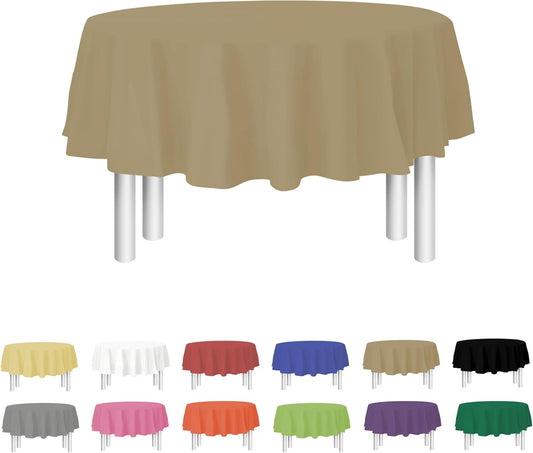 Gold Disposable Plastic Tablecloth for Round Tables (12 Pack) 84 inches Table Cloths for Parties, Events & Weddings, Indoors & Outdoors, Plastic Table Cover