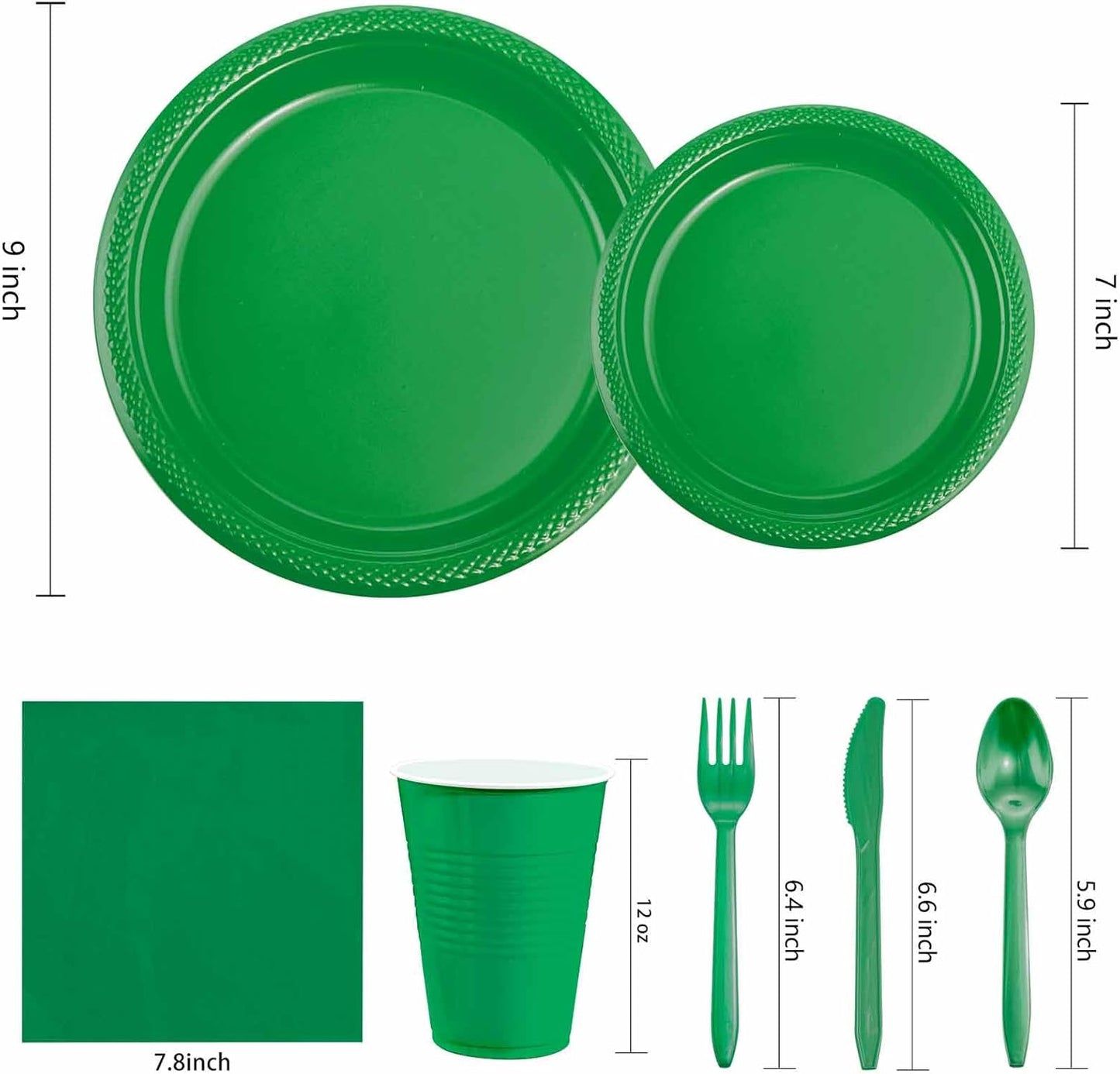 MirthMood 350pcs Green Party Supplies, Disposable Plates Set, Including Green Plastic Plates and Napkins, Plastic Cutlery and 12OZ Cups, Serve 50 Guests