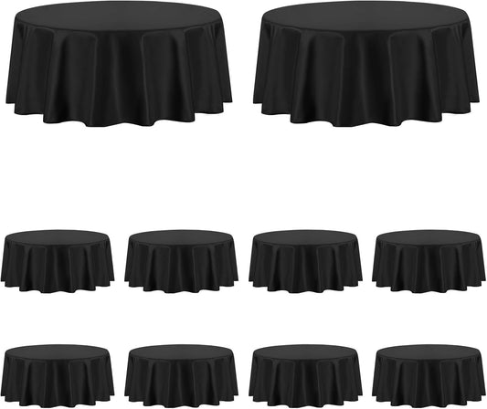 PureFit 10 Pack Round Black Table Cloths 120 Inch for Round Tables, Stain and Wrinkle Resistant Table Linens for Home Use, Wedding, Party, Banquet and Camping