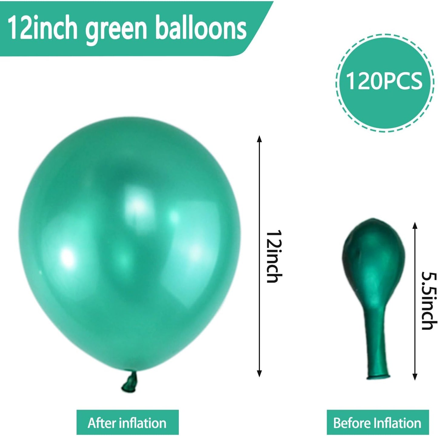 120 Pack Pearl Green Balloons, Bright 12 inch Royal Green Latex Party Balloons for Birthday Wedding Baby Shower Halloween.