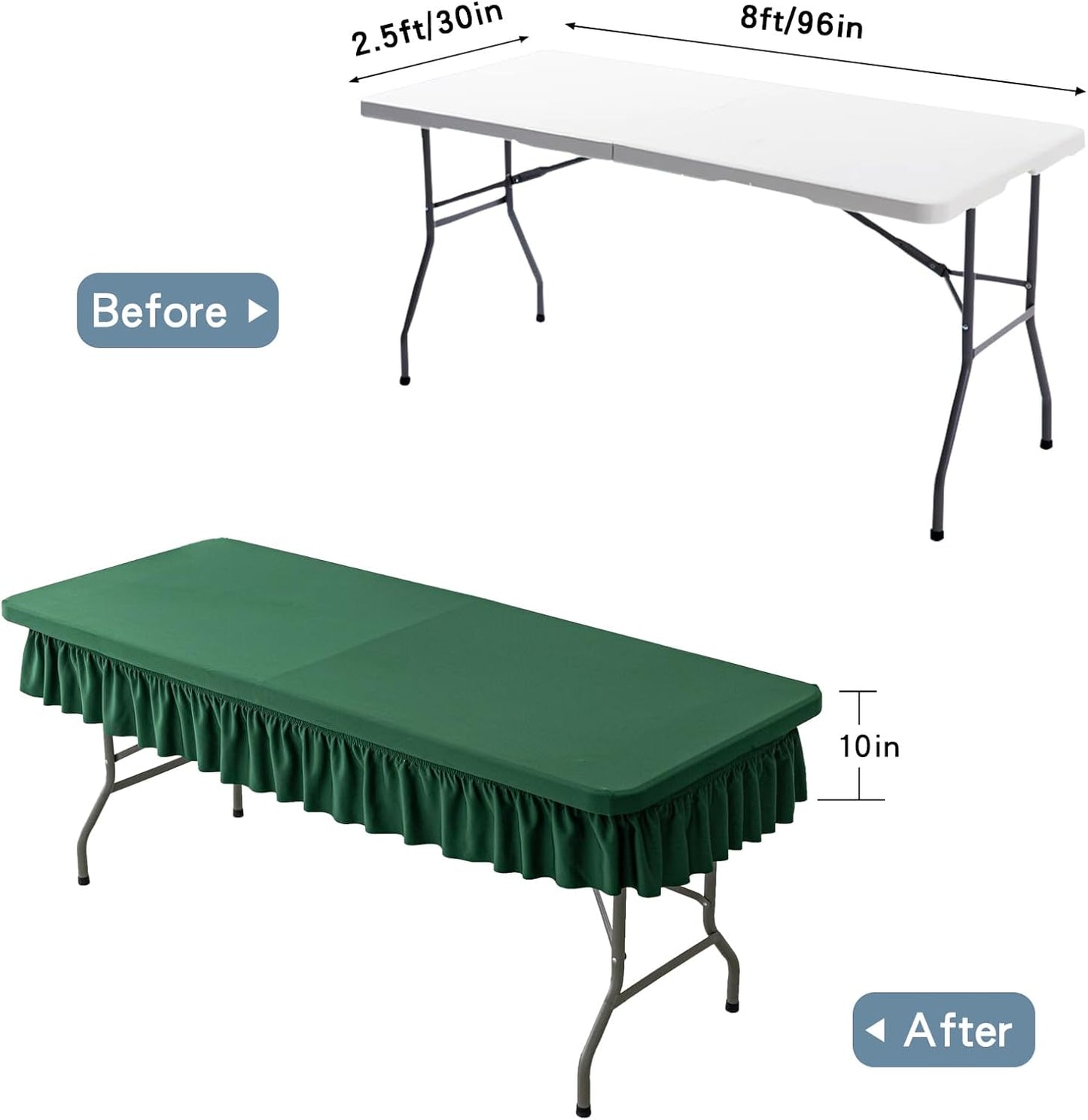 8ft Dark Green Stretch Tablecloth for Rectangular Tables - Flared Wrap Design, Waterproof, Wrinkle-Resistant, Washable - Ideal for Weddings, Parties, Banquets & Table Protection