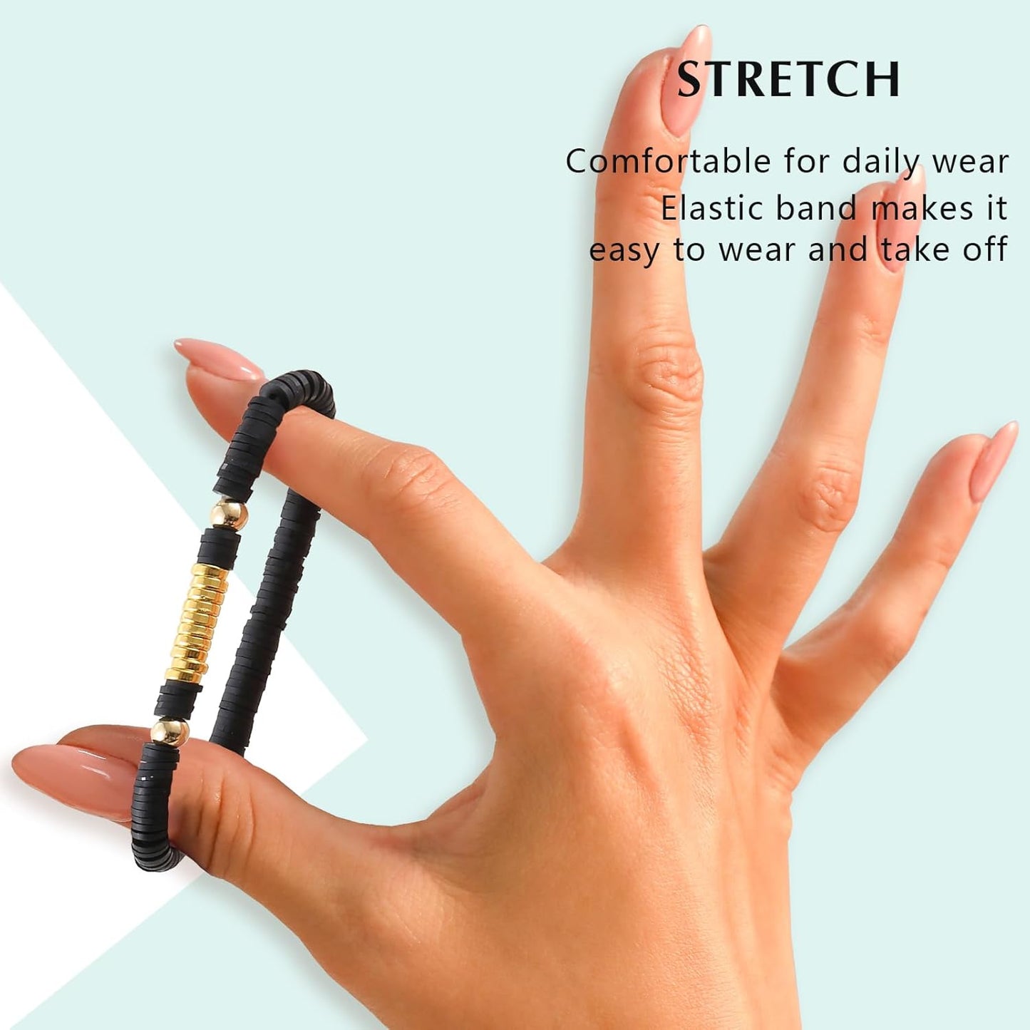 Friendship Bracelets Trendy Heishi Clay Bead Bracelets Stack Gold Beaded Stretch Bracelets for Women Boho Stackable Bracelets Bulk Cute Preppy Jewelry