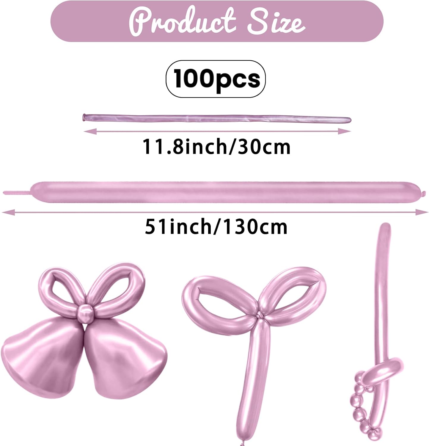 100Pcs Metallic 260 Balloons, Pink Chrome Long Balloon for Animals, 260 Art Ballon for Twisting, Skinny Modeling Supplies for Birthday Party Wedding Festival Decorations. Metallic Pink