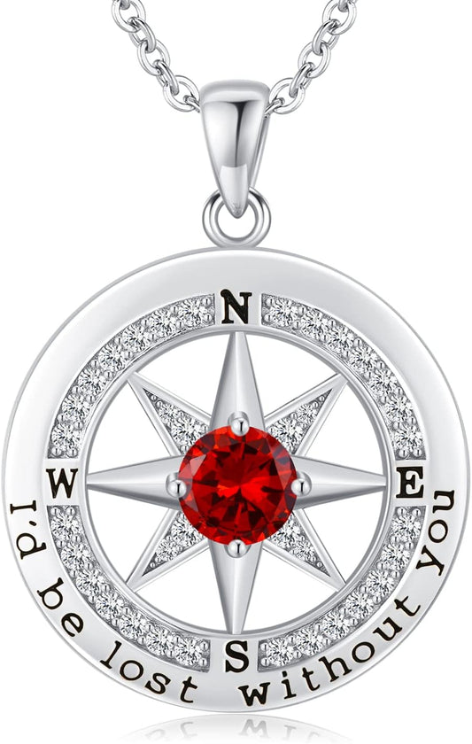 S925 Necklace Gift for Wife |Compass Jewelry |Women Anniversary |Sterling Silver |Girlfriend Birthday Gifts for Her Valentines |I'd be Lost without You |Jewel 18K Gold