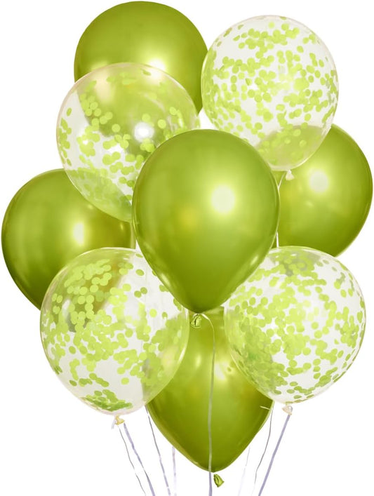 xo, Fetti Metallic Green Confetti Balloons - 24 pk, 12" | Birthday Decorations, Bachelorette Party Decor, Bday Supplies, Martini Shower Accessory