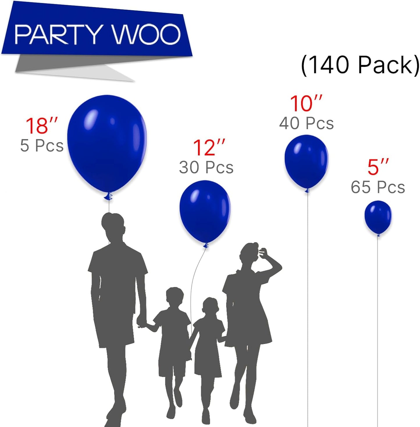 PartyWoo Royal Blue Balloons 140 pcs Different Sizes of 18 12 10 5 Inch Dark Blue Matte Balloon Arch Kit Garland for Graduation 4th of July Baby Shower Birthday Party Decorations Blue-Y59