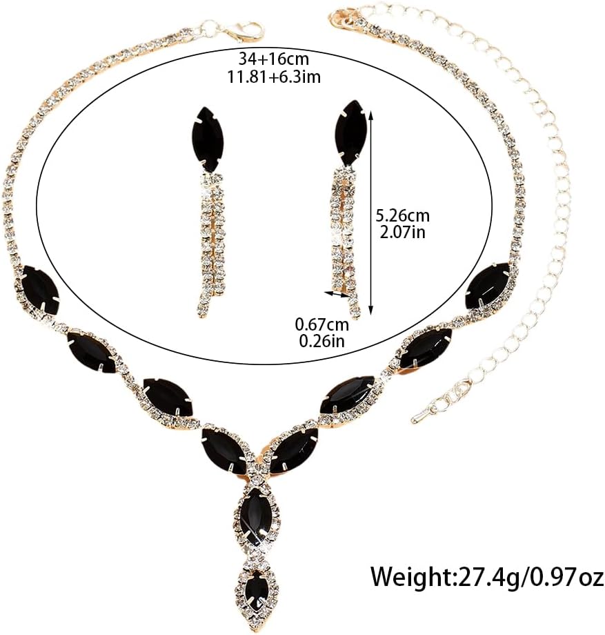 Silver Rhinestone Prom Jewelry Set for Women,Black Glitter Crystal Chain Choker Necklace Cz Drop Earring for Wedding Bridal,Formal Costume Accessories