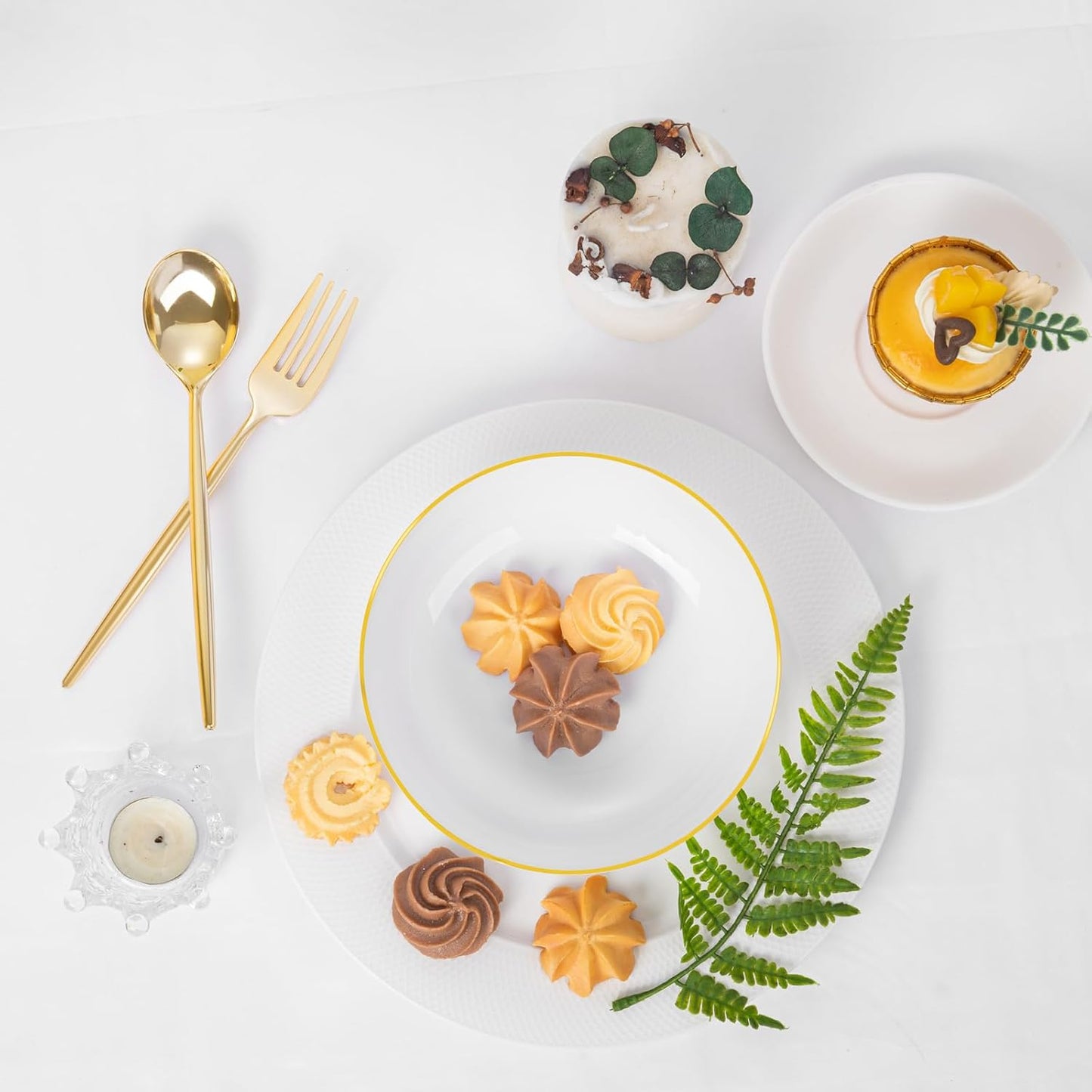 I00000 50 Pack White Plastic Bowls with Gold Rim,16 oz Disposable Soup Bowls,Premium Heavy Plastic Serving Bowls Ideal for Thanksgiving Party