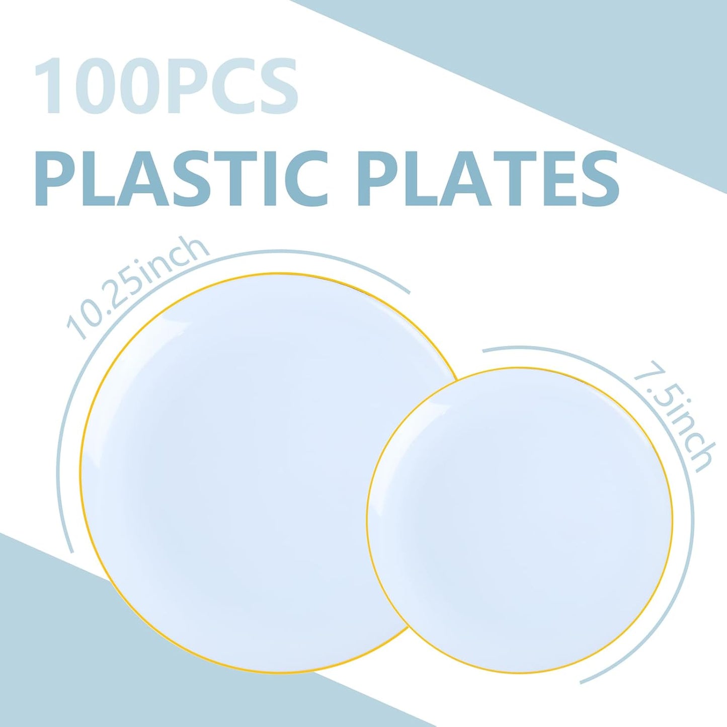 PULOTE 100PCS Blue Plastic Plates - Disposable Light Blue Include 50 Dinner & 50 Dessert/Salad Plates for Party, Wedding & Easter