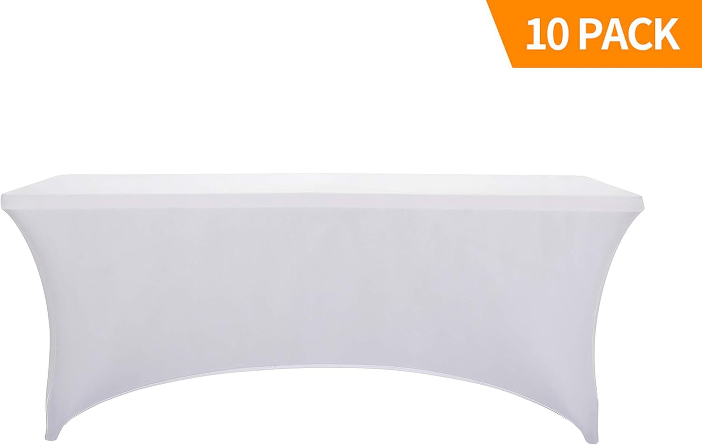 LZY 10 Pack Spandex Table Covers 6 Feet, Stretch/Fitted Table Covers for 6 Feet Folding Table, Rectangular Spandex Table Cloths for Wedding Party or Event by FELIZEST (6FT-10PCS, White)