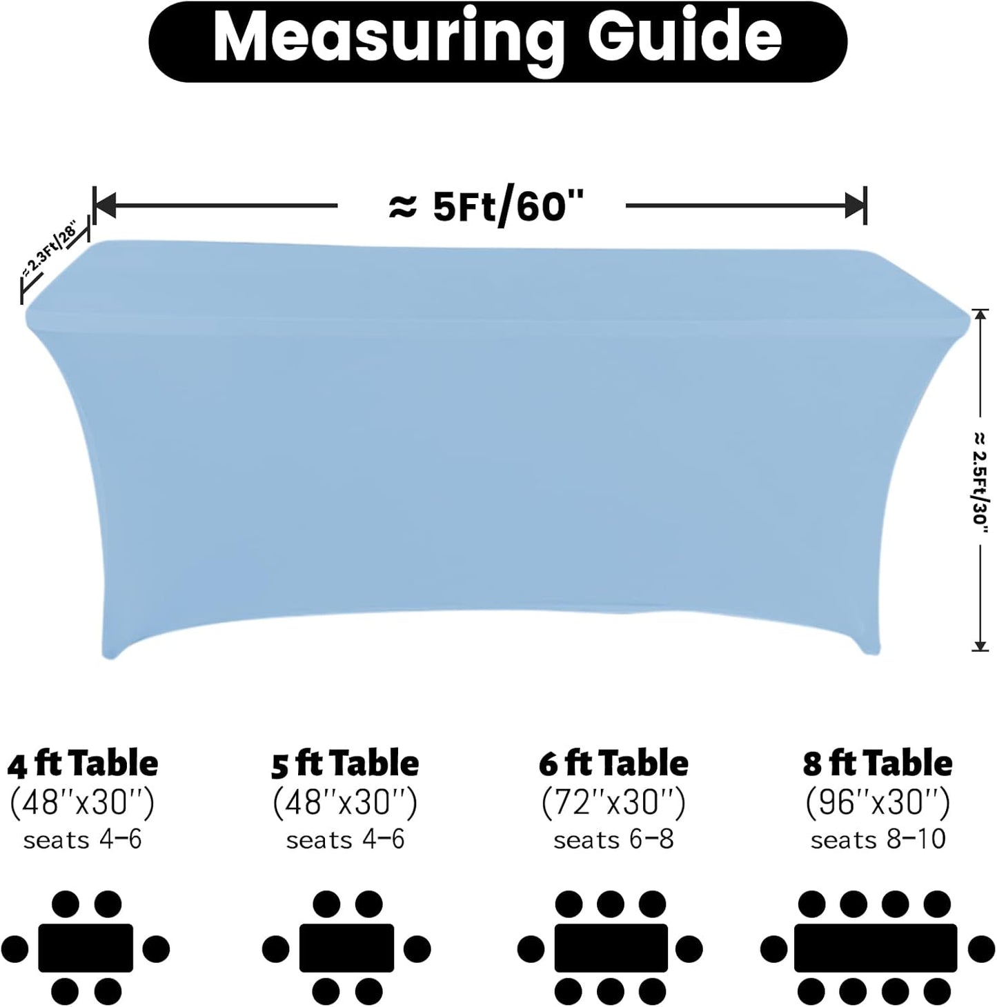 Spandex Table Cover 5 ft. Fitted Polyester Tablecloth Stretch Table Cover Table Topper Open Back - Lightblue