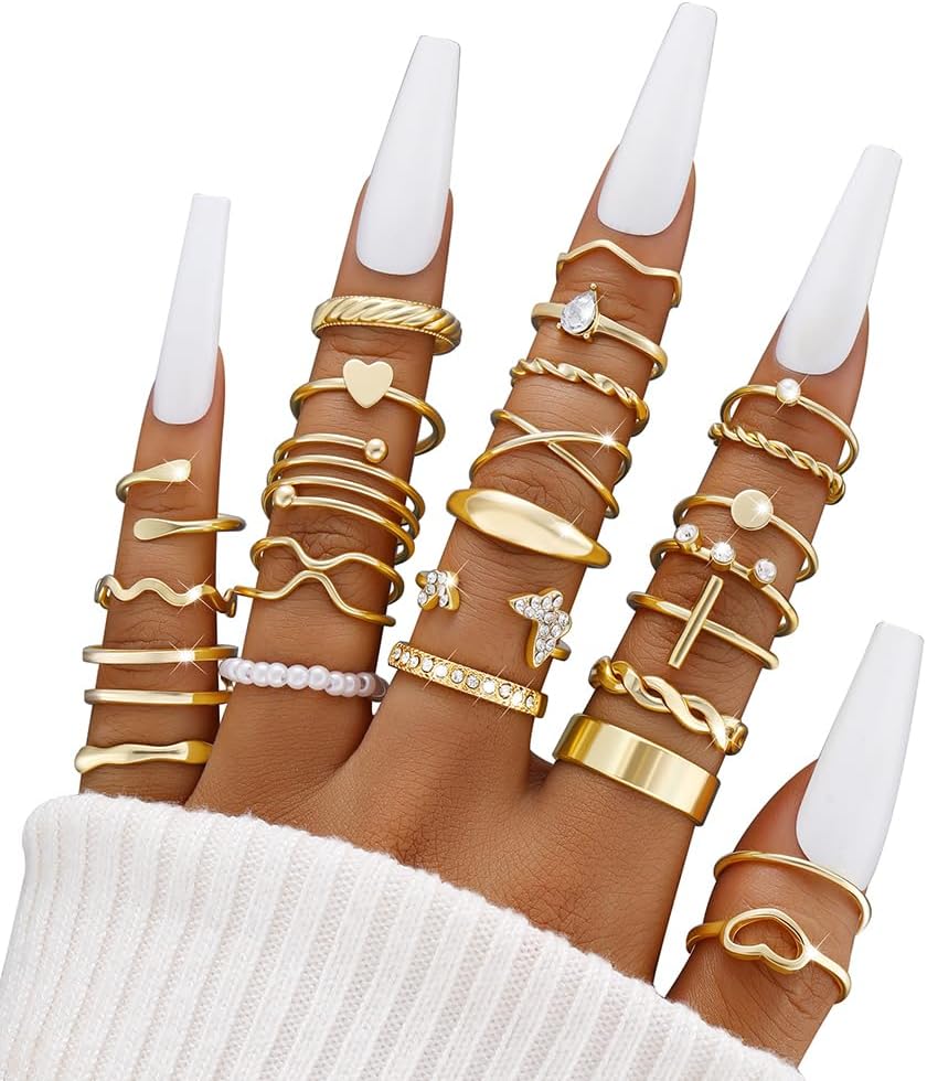 iF YOU 25 Pcs Gold Knuckle Ring Set for Women, Chunky Stackable Finger Midi Rings, Silver Simple Stacking Cute Rings Pack Trendy Stuff Jewelry Gift