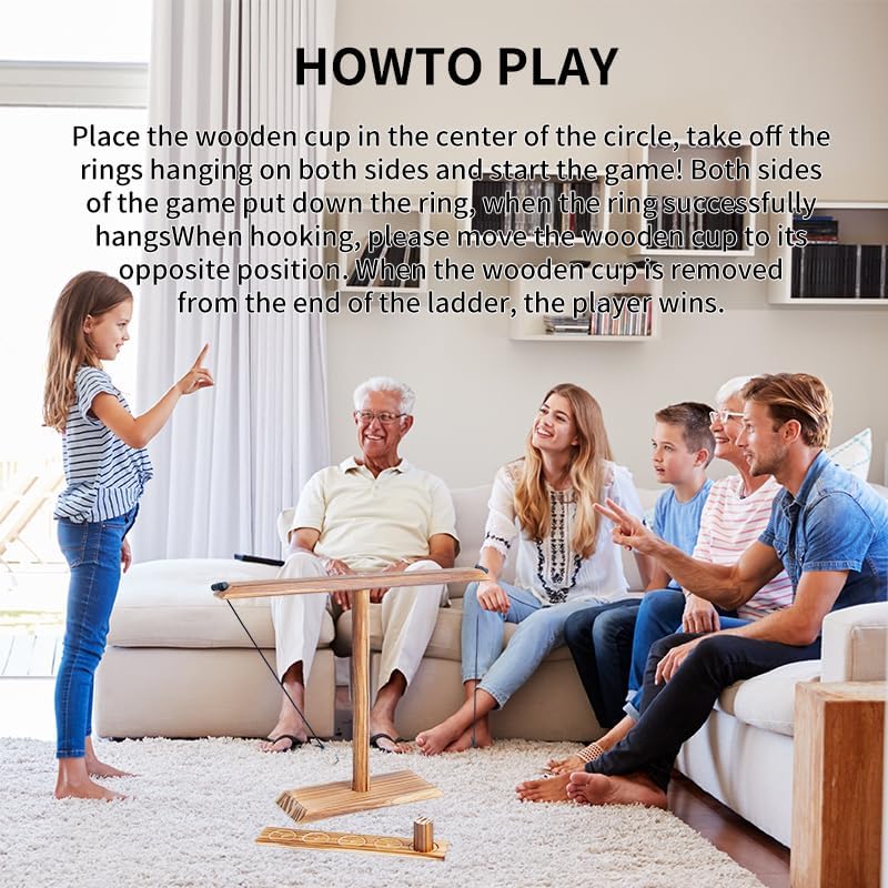 Ring Toss Game, Ring Throwing Game with Shot Put, Hook and Ring Throwing Game for Adults Kids, Fun Hook and Ring Game with Ladder